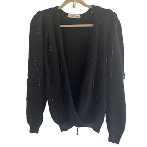 Vintage Malina Wong Black Beaded Wrap Sweater Angora Women’s German Sz 42 US 10